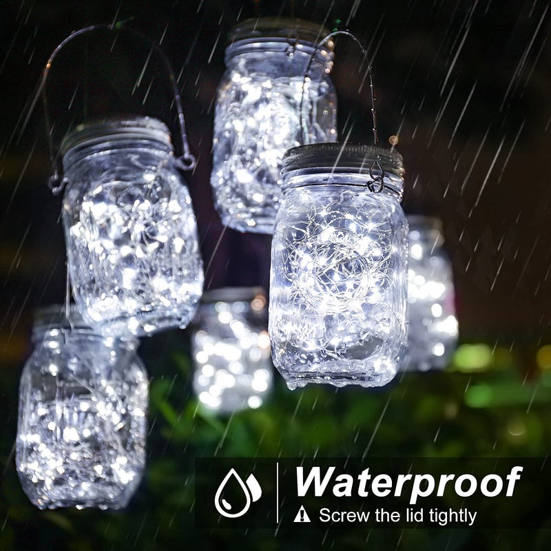 Mlambert Mason Jar Solar Lights 30 LEDs, 6 Pack Hanging Solar Lanterns Outdoor, Waterproof Fairy Lights Outdoor Lanterns for Patio Garden, Cool White - Image 2